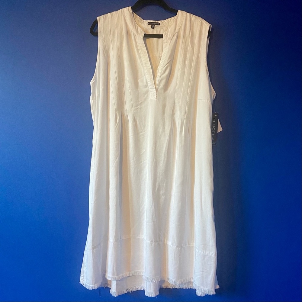 NWT Elliot & Vine White Sleeveless Frayed Hem Midi Dress (2X)